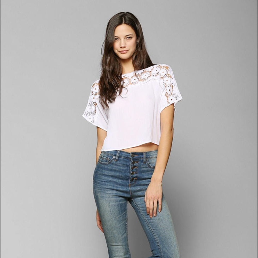 Urban Outfitters White Lace Embroidered Blouse