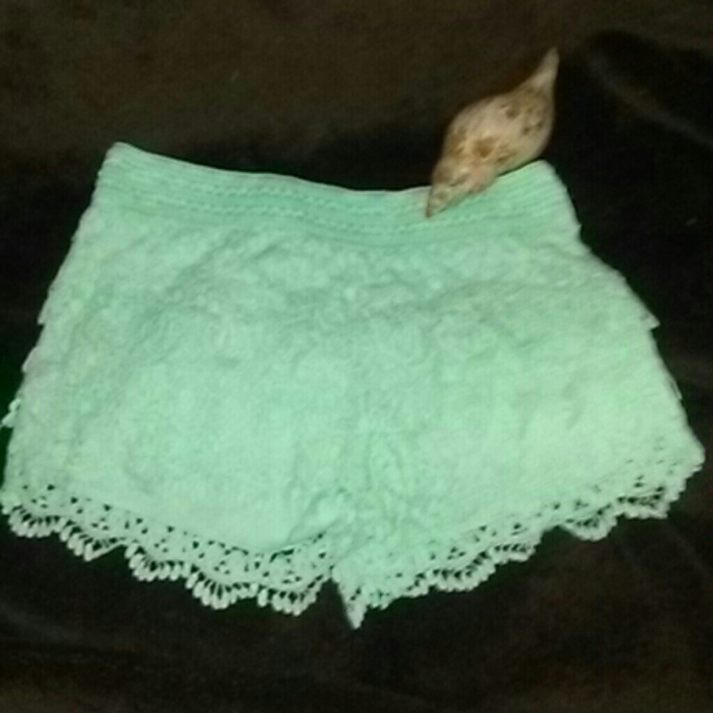 Teal lace shorts