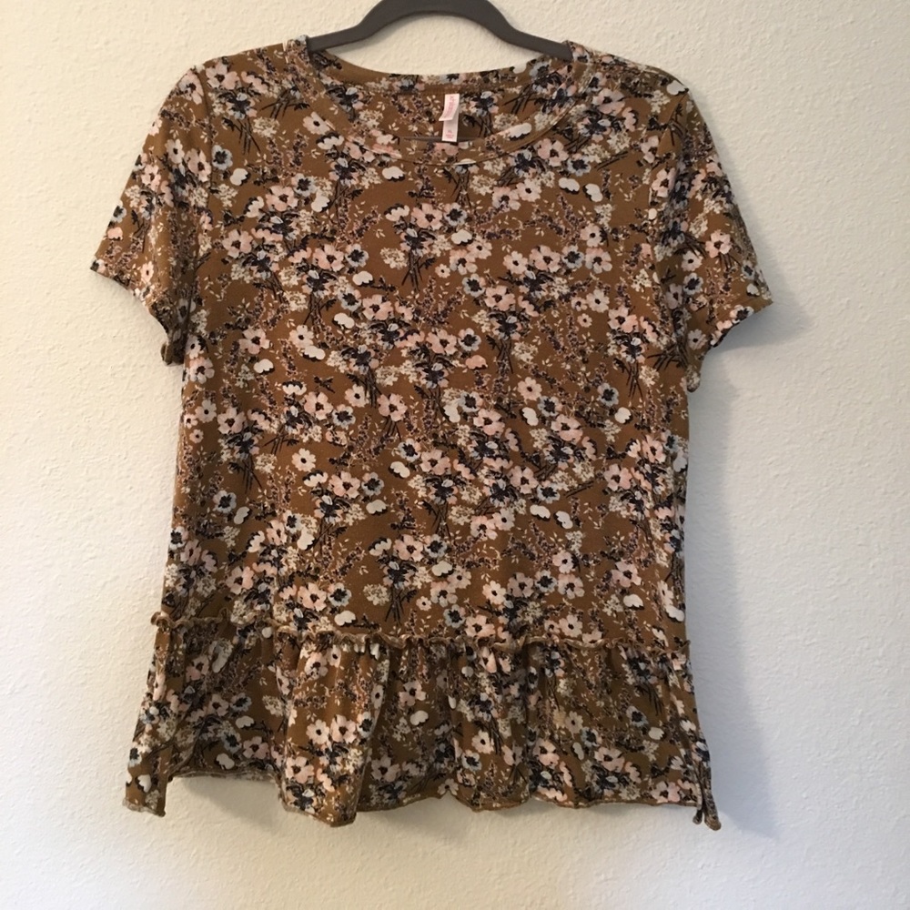 Mustard Yellow Floral Peplum Tee