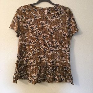 Mustard Yellow Floral Peplum Tee