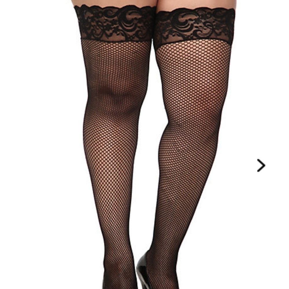 Torrid Black Fishnet Lace-Up Lace-Top Thigh Highs