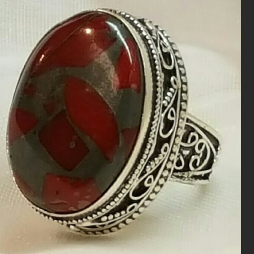 3 piece set. JASPER RING SS w/gold flicks Sz 8.