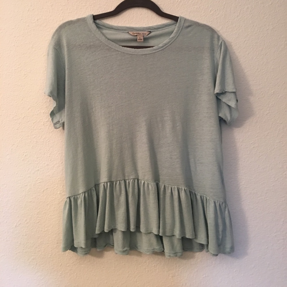 Pale Blue Calvin Klein Peplum Tee