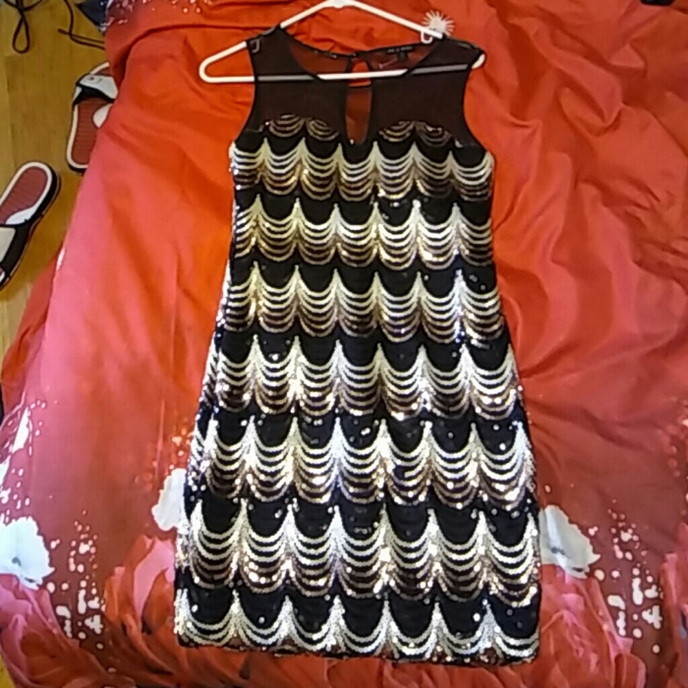 Bronze tan and black sequins dress