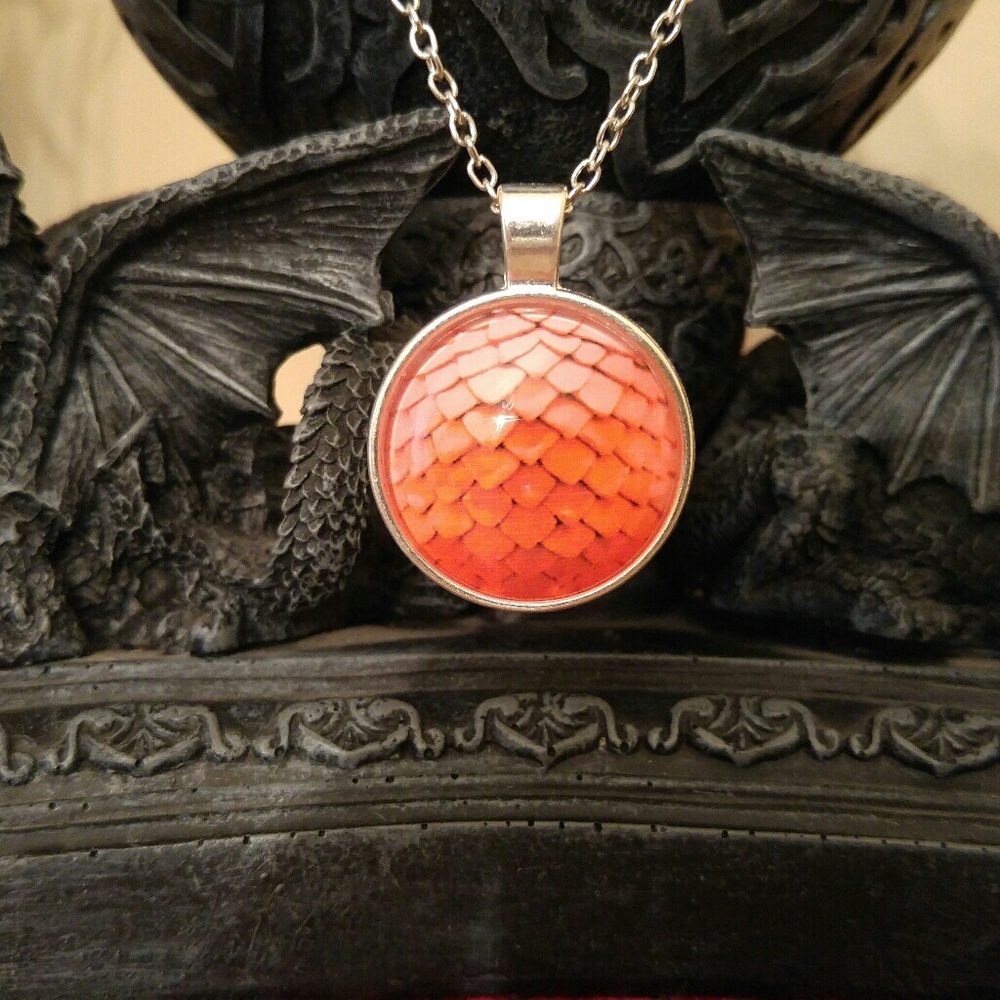 Orange Glass Mermaid Fish/ Dragon Scale Necklace