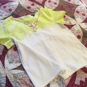 Cute White & Lime Green Top with Button Back