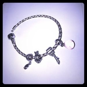 Authentic Leather Pandora Bracelet w 4 Charms