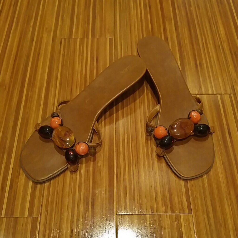 Brown jeweled kitten heel sandals