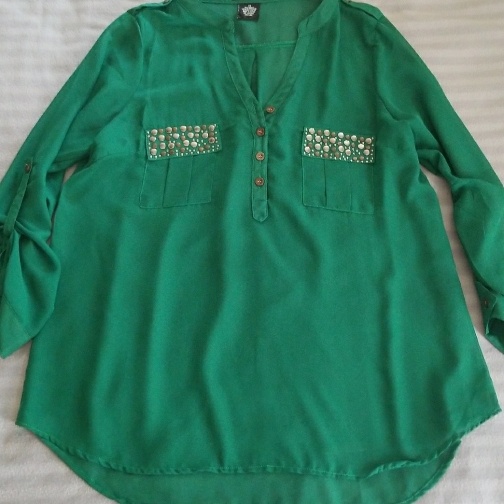 Green sheer blouse