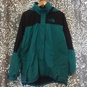 The North Face light, hooded ski coat.