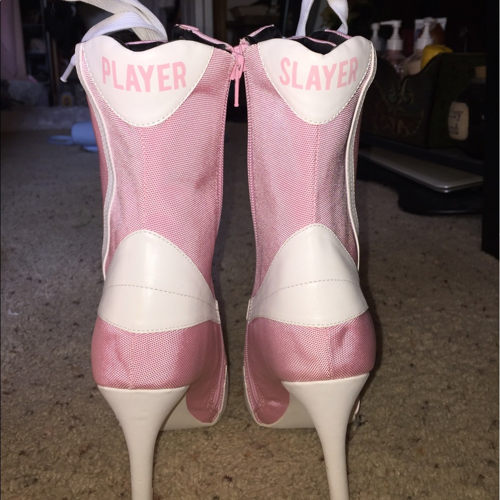 "Player/Slayer" Dolls Kill pink boots