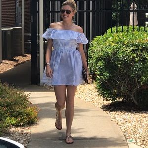 Blue and white striped dress