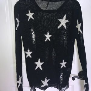 Black & White Distressed Star Sweater