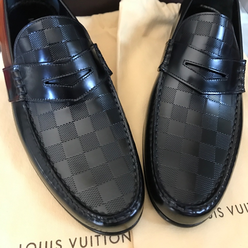 Louis Vuitton Men's Leather Damier Black Loafer