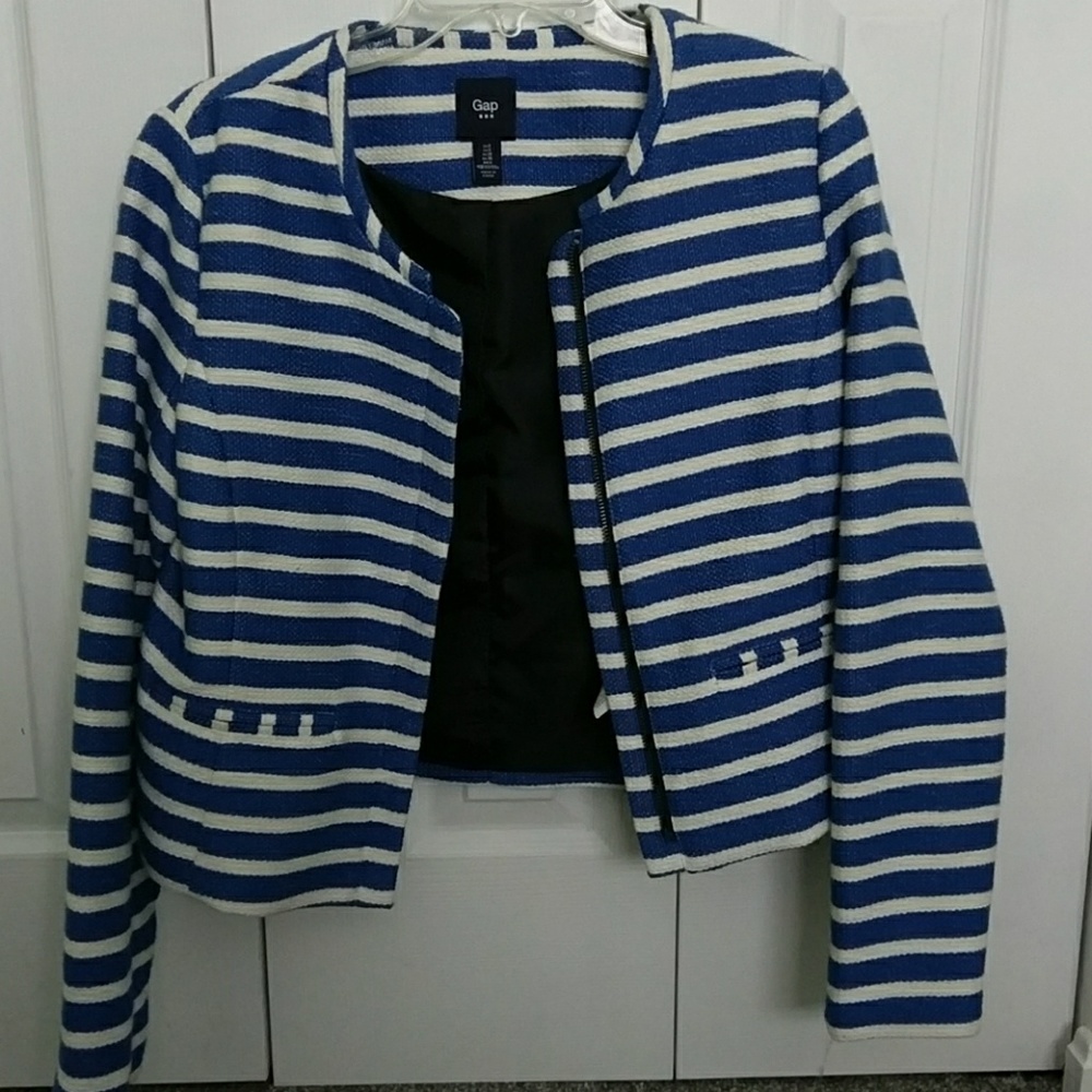 Blue and white striped blazer