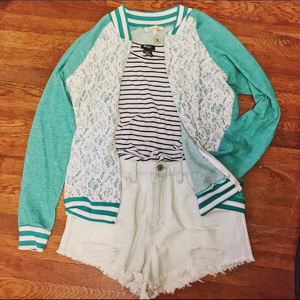 [NWT] TEAL GREEN VARSITY SWEATER WITH LACE