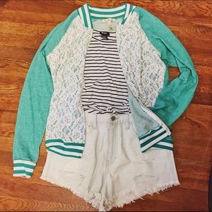 [NWT] TEAL GREEN VARSITY SWEATER WITH LACE