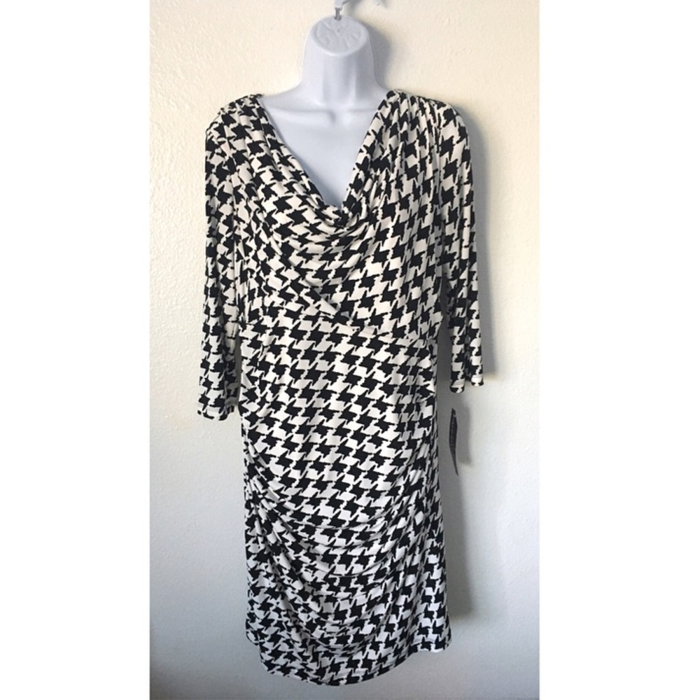 Houndstooth Dress with Ruching