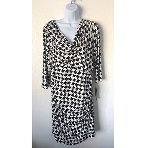 Houndstooth Dress with Ruching