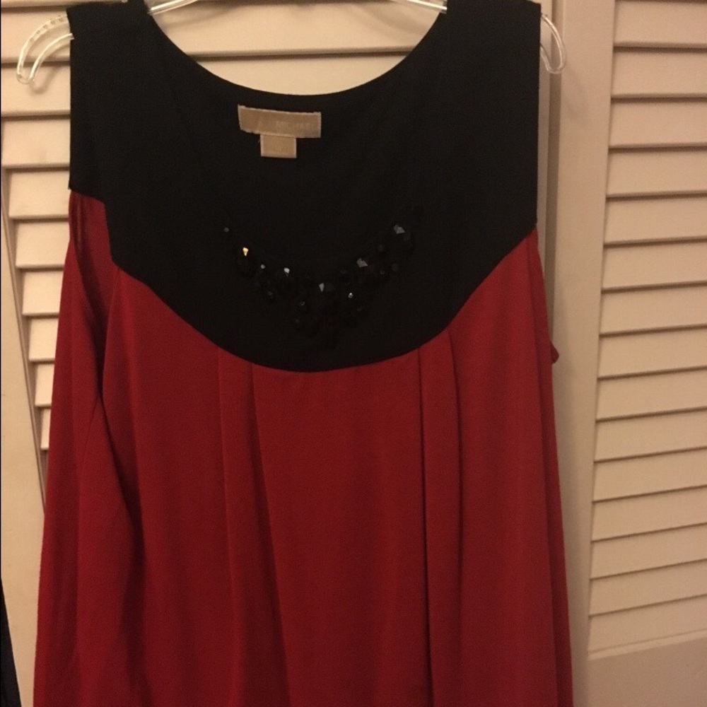 Michael Kors Red and Black Jeweled Top