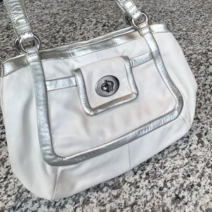 Cream & silver leather Coach purse