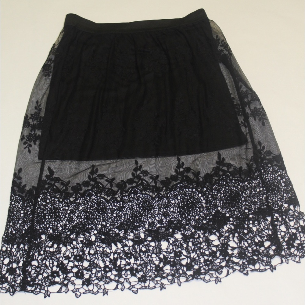 H&M Mini Skirt with sheer lace midi overlay.