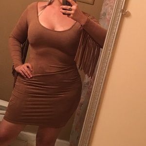 Gorgeous suede midi dress with the long sleeve