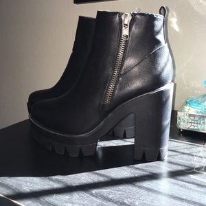 Black faux leather platform boots