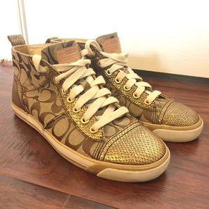 COACH Gold/ Snakeskin patterned High Tops