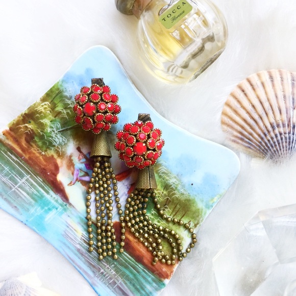 . {STRAWBERRY CRYSTAL} Dangle earrings with gold - Picture 5 of 8