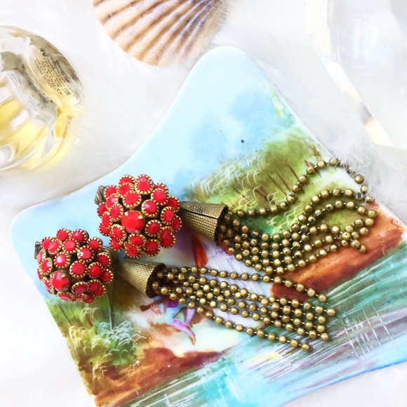 . {STRAWBERRY CRYSTAL} Dangle earrings with gold - Picture 3 of 8