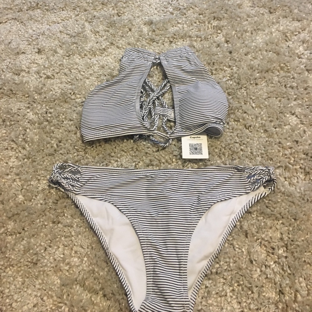 Cupshe Bikini NWT Black and White Striped