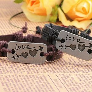 Handmade leather love bracelets (set of 2)