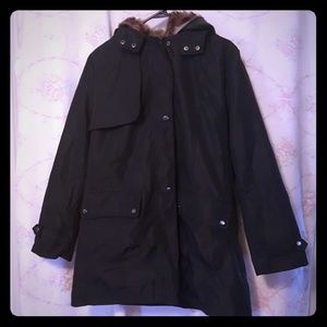 Black Rain Coat with faux fur