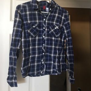 Plaid blue long sleeve button up
