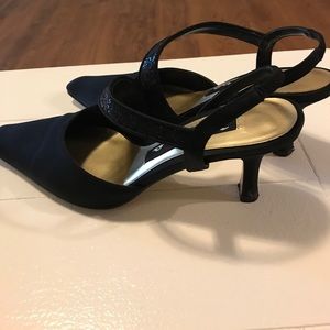 Black satin kitten heel