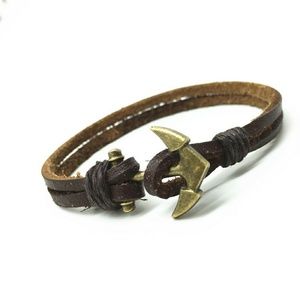 Handmade leather anchor bracelet