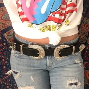 Faux Leather Double Buckle Belt