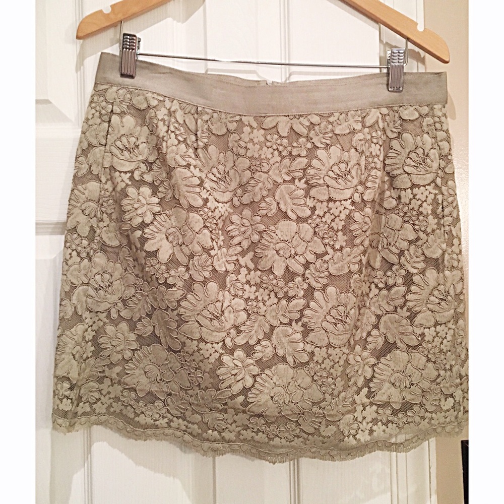 J Crew forest green lace mini skirt size 10