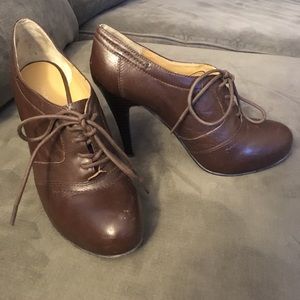 Brown leather booties