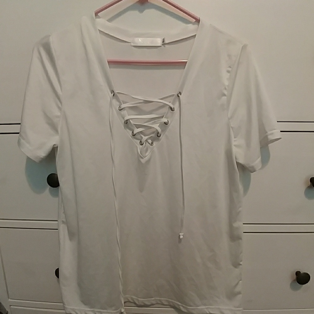 White Lace Up Tee