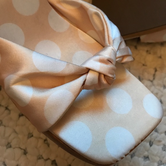 NEW! Two Lips Silk Polkadot Knot Clear Lucite High Heels! 9 Wood Platform Sandal - Picture 7 of 8