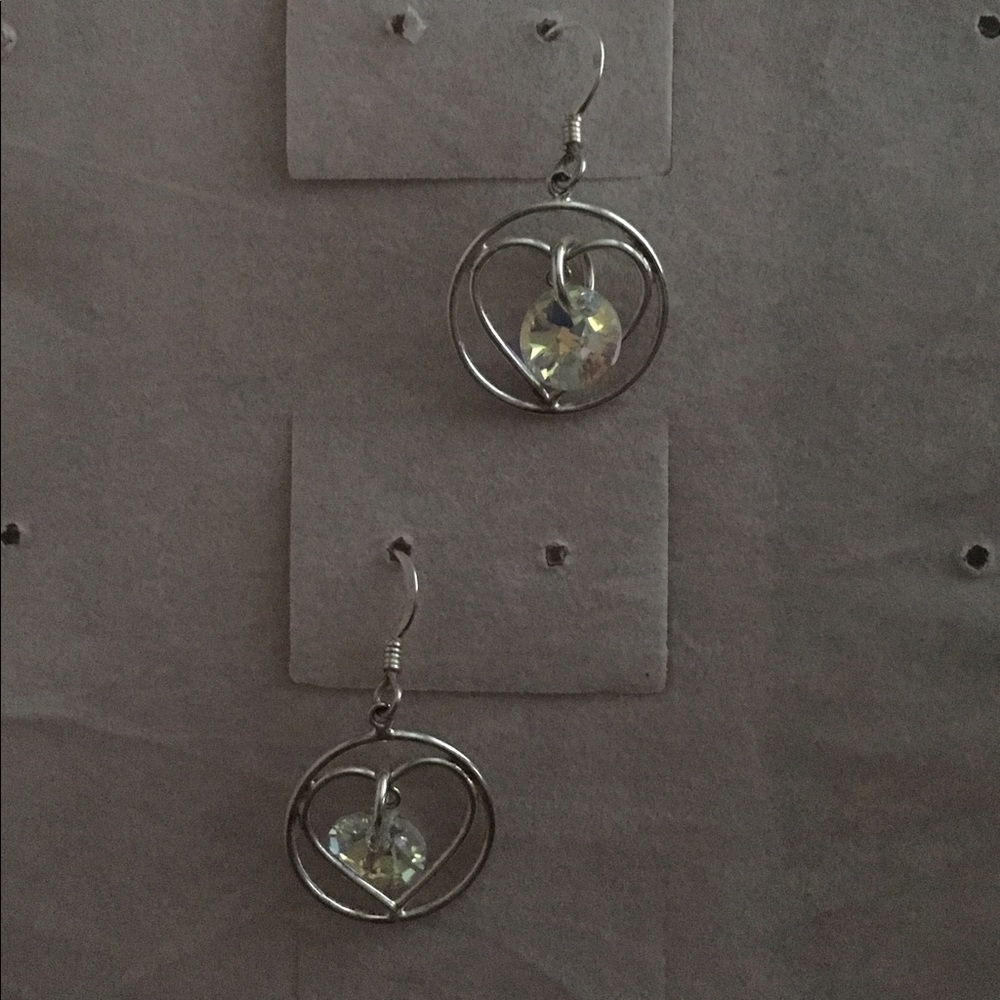 Sterling silver heart and Swarovski earrings