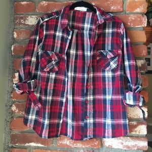 Blue, white & red checkered flannel