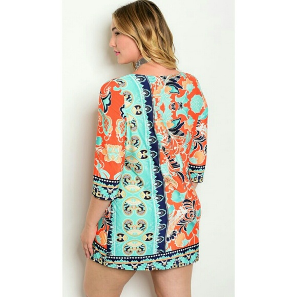 (Plus) Curvy Boho Shift Print Dress \ Tunic - Picture 2 of 8