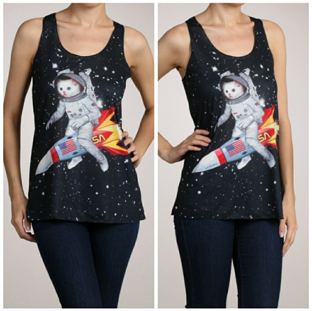 • Wholesale • 2 Pack • Astronaut Kitty Tank Tops