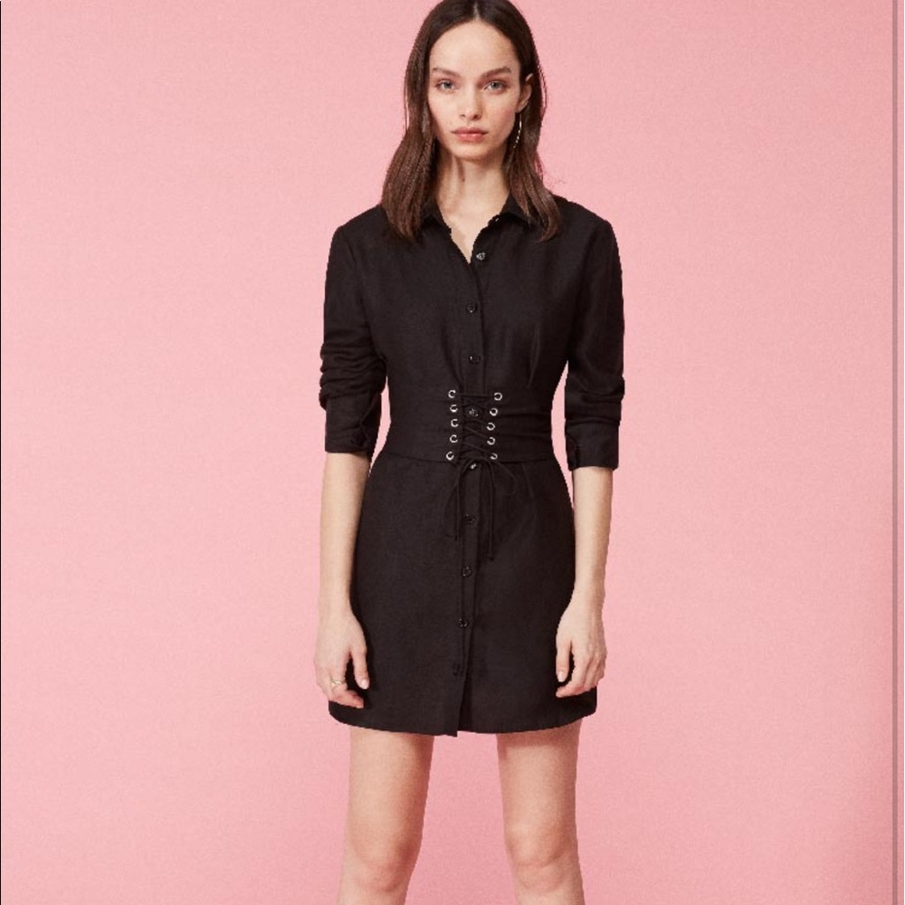 REFORMATION - NEW* black shirt dress w Corset belt