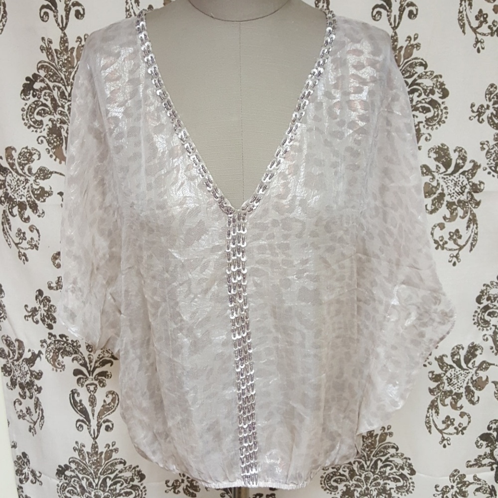 Leopard print chiffon top with beading
