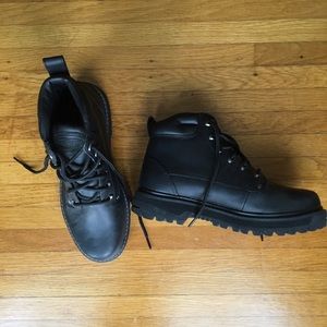 Skechers Black Leather Work Boots Men's 8