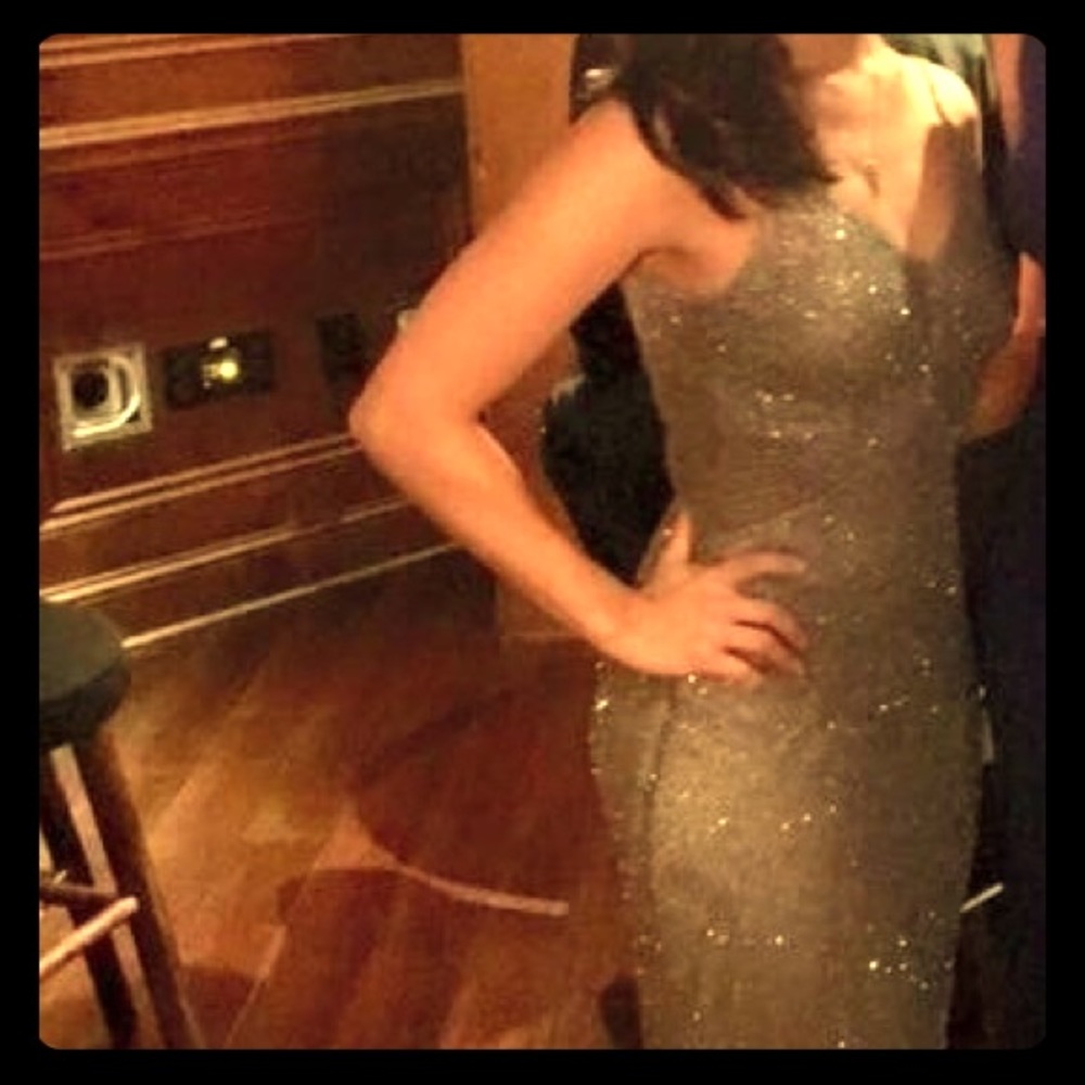 XS Grey Beaded Scala Formal Dress